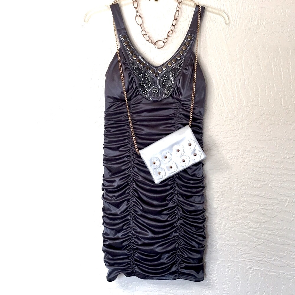 Gray studded dress Ruby Rox ruched